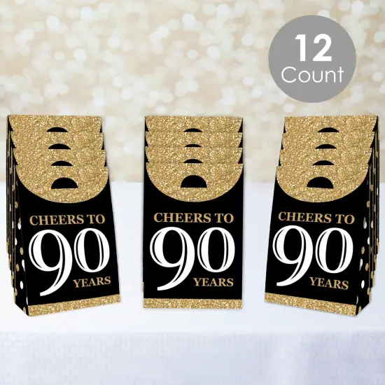 Big Dot of Happiness Adult 90th Birthday - Gold - Birthday Gift Favor Bags - Party Goodie Boxes - Set of 12 {3}