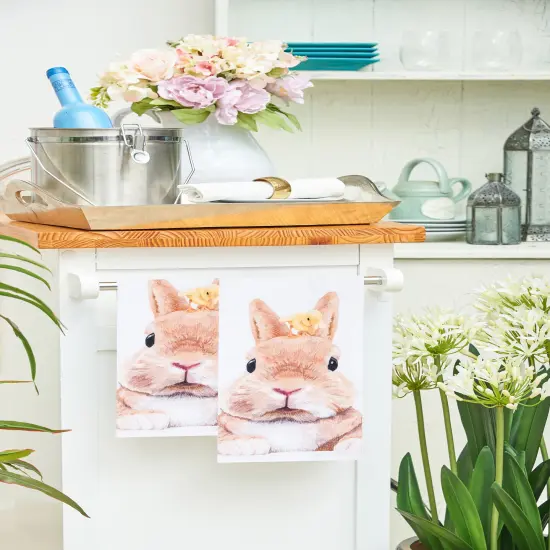 Bunny Rabbit & Duckling Easter Spring Theme Printed Flour Sack Kitchen Dishtowel {3}