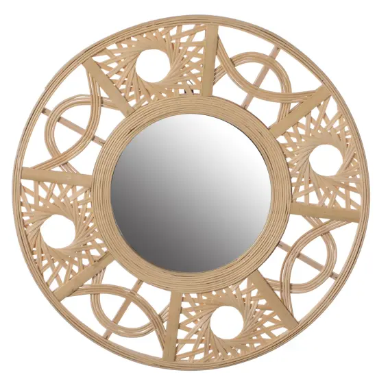Creative Bamboo Hanging Wall Mirror Round Shape, Natural for Living Room, Dining Room or Playroom {1}