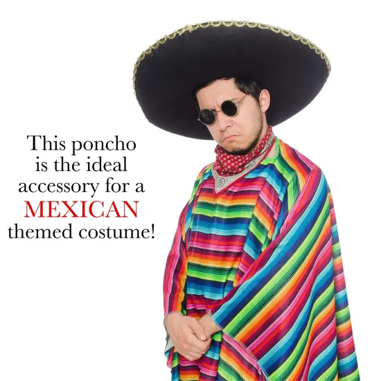 Mexican Serape Poncho Costume - Cinco De Mayo Mexican Fiesta Ponchos for Adults and Kids {4}