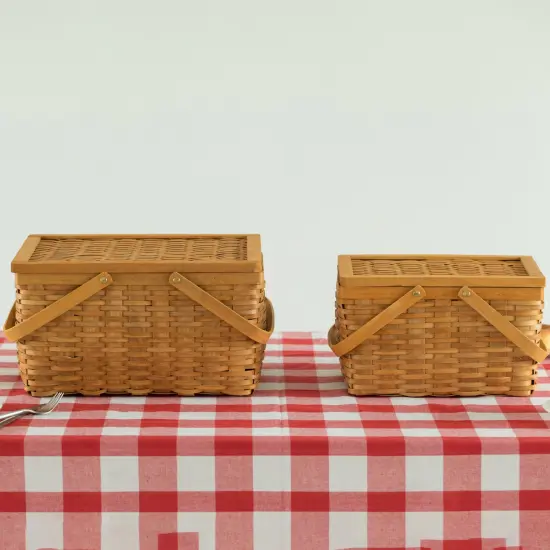 Woodchip Picnic Storage Basket with Cover and Movable Handles {5}