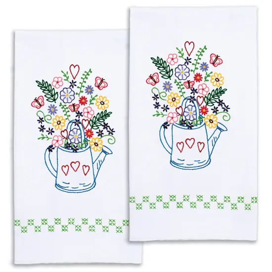 Jack Dempsey Stamped Decorative Hand Towel Pair 17"X28"-Watering Can {2}