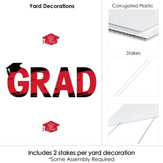 Big Dot of Happiness Red Graduation Party Yard Signs - Outdoor Lawn Decorations - GRAD {6}