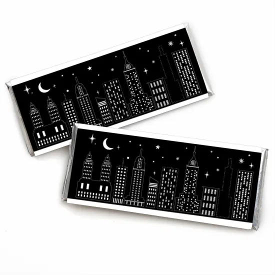 Big Dot of Happiness Nighttime City Skyline - Candy Bar Wrapper New York Party Favors - Set of 24 {1}