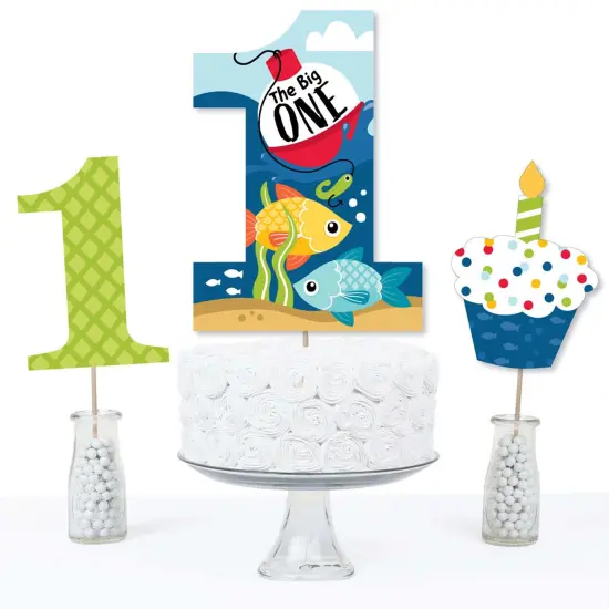 Big Dot of Happiness 1st Birthday Reeling in the Big One - Fish First Birthday Party Centerpiece Sticks - Table Toppers - Set of 15 {4}