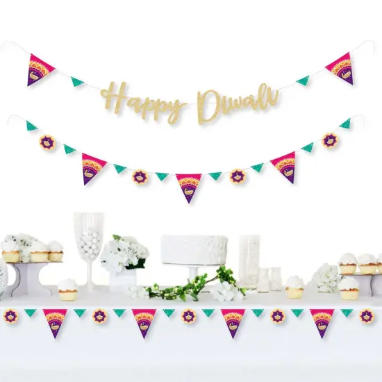Big Dot of Happiness Happy Diwali - Festival of Lights Party Letter Banner Decor - 36 Banner Cutouts & No-Mess Real Gold Glitter Diwali Banner Letters {3}