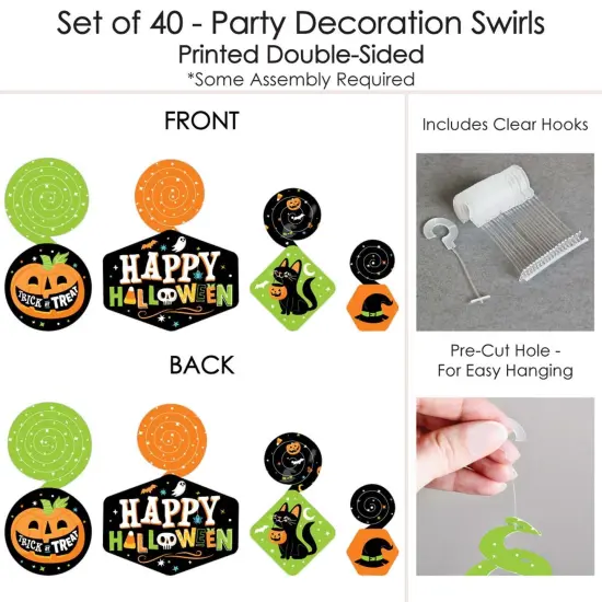 Big Dot of Happiness Jack-O'-Lantern Halloween - Kids Halloween Party Hanging Decor - Party Decoration Swirls - Set of 40 {7}