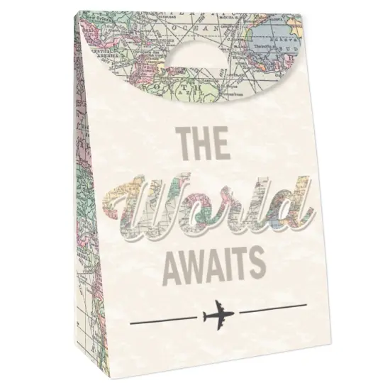 Big Dot of Happiness World Awaits - Travel Themed Gift Favor Bag- Party Goodie Boxes- Set of 12 {4}