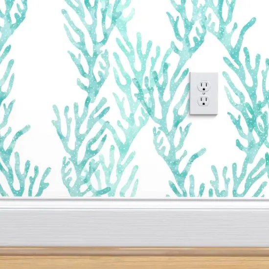 Pre-Pasted Wallpaper 2FT Wide Coral Ocean Teal Aqua Trendy Mermaid Nursery Little Arrow Custom Pre-pasted Wallpaper by Spoonflower {4}