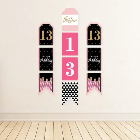 Big Dot of Happiness Chic 13th Birthday - Pink, Black & Gold - Hanging Vertical Paper Door Banners - Birthday Party Wall Decor Kit- Indoor Door Decor {4}