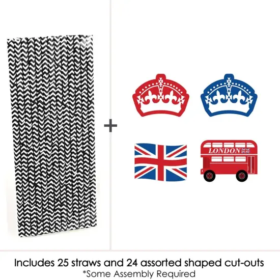 Big Dot of Happiness Cheerio, London - Paper Straw Decor - British UK Party Striped Decorative Straws - Set of 24 {4}