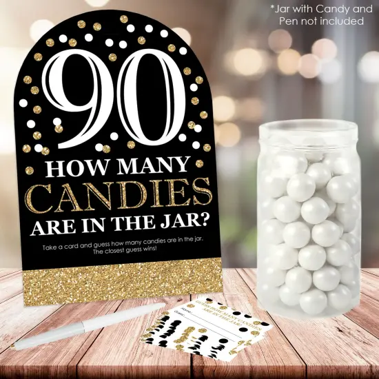 Big Dot of Happiness Adult 90th Birthday - Gold - How Many Candies Birthday Party Game - 1 Stand and 40 Cards - Candy Guessing Game {3}