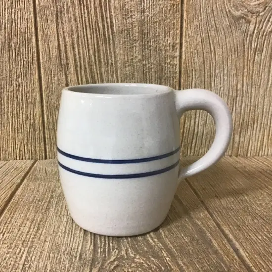 Martinez Pottery Heritage Blue Stripe Stoneware Barrel Mug, USA Made, 16 oz {3}
