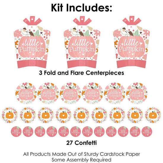 Big Dot of Happiness Girl Little Pumpkin - Fall Birthday Party or Baby Shower Decor and Confetti - Terrific Table Centerpiece Kit - Set of 30 {4}