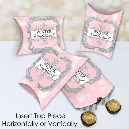 Big Dot of Happiness Pink Winter Wonderland - Favor Gift Boxes - Holiday Snowflake Birthday Party and Baby Shower Large Pillow Boxes - Set of 12 {4}