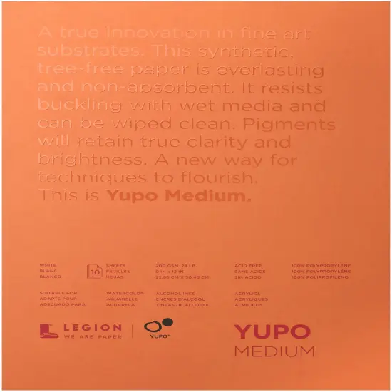 Yupo Medium Pads 9"X12" 10 Sheets/Pkg-White 74lb {1}