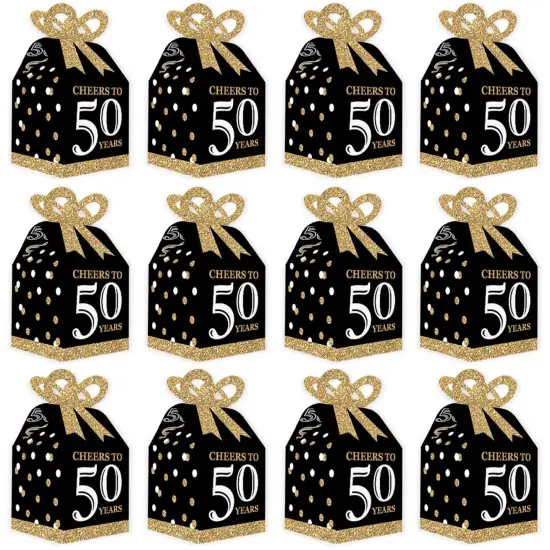 Big Dot of Happiness Adult 50th Birthday - Gold - Square Favor Gift Boxes - Birthday Party Bow Boxes - Set of 12 {6}