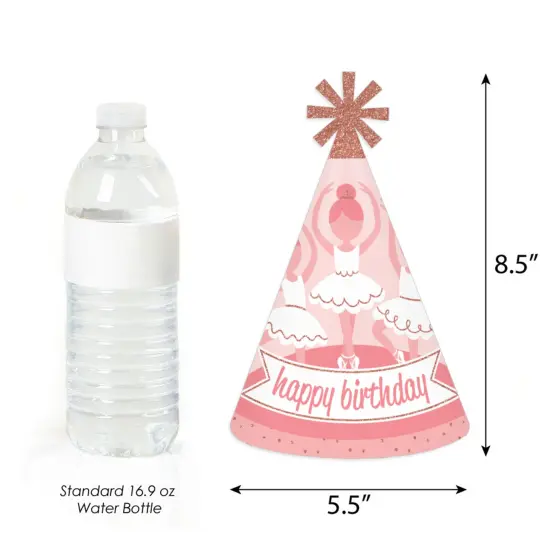 Big Dot of Happiness Tutu Cute Ballerina - Cone Happy Birthday Party Hats for Kids and Adults - Set of 8 (Standard Size) {4}