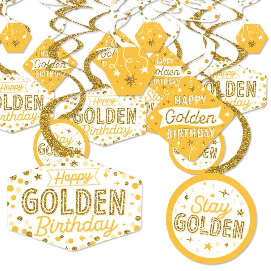 Big Dot of Happiness Golden Birthday - Happy Birthday Party Hanging Decor - Party Decoration Swirls - Set of 40 {1}