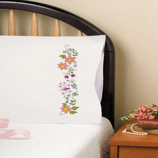 Tobin Stamped For Embroidery Pillowcase Pair 20"X30"-Spring Floral {1}
