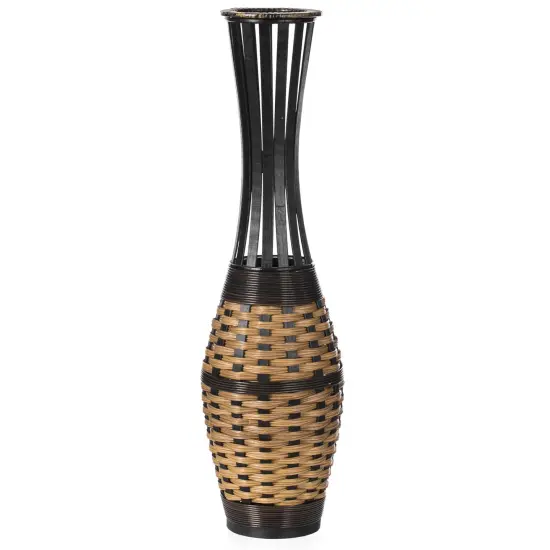Elegant Antique 34-inch-tall Trumpet Style Floor Vase - Versatile Entryway or Living Room, or Bedroom Decor with Decorative Bamboo Rope Accent - Rich Brown Finish &ndash; Modern Statement Vase {3}