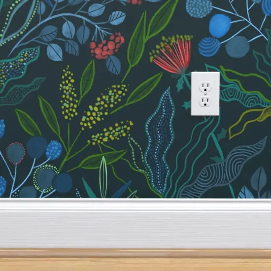 Peel & Stick Wallpaper 2FT Wide Dark Australian Floral Botanical Plants Leaves Flowers Eucalyptus Custom Removable Wallpaper by Spoonflower {4}