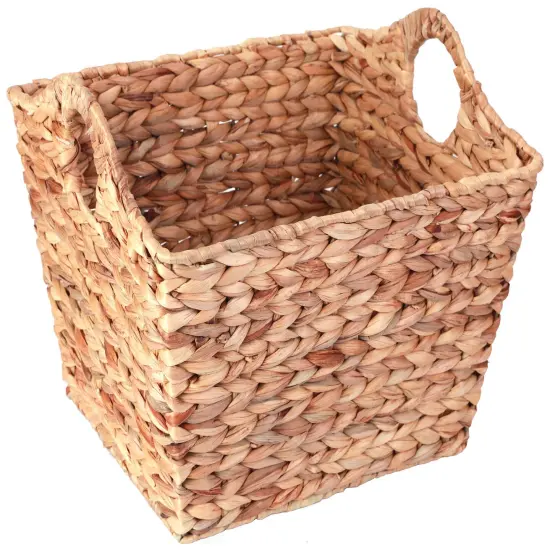 Water Hyacinth Rectangular Wicker Storage Baskets with Cutout Handles, Large {1}