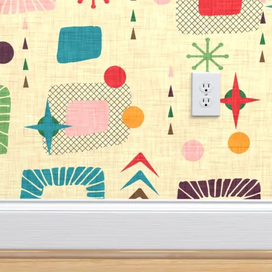 Peel & Stick Wallpaper 2FT Wide Retro 1950S Mod Atomic Mid Century Modern Era Geometric Stars Custom Removable Wallpaper by Spoonflower {4}