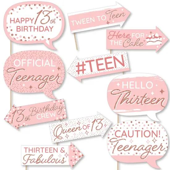 Big Dot of Happiness Funny 13th Pink Rose Gold Birthday - Happy Birthday Party Photo Booth Props Kit - 10 Piece {1}