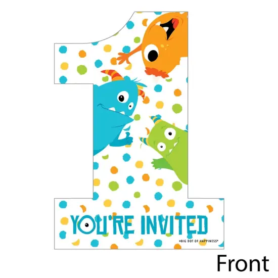 Big Dot of Happiness 1st Birthday Monster Bash - Shaped Fill-in Invites - Little Monster First Birthday Party Invite Cards with Envelopes - Set of 12 {3}