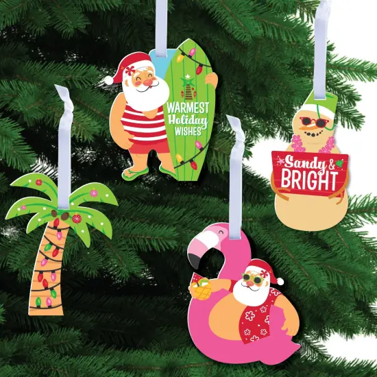 Big Dot of Happiness Tropical Christmas - Beach Santa Holiday Decorations - Christmas Tree Ornaments - Set of 12 {1}