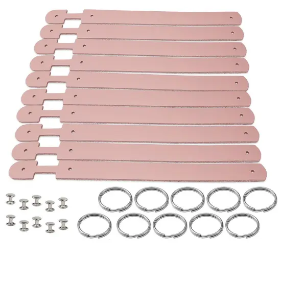 Blank Leather Keychains &ndash; DIY Engraving Kit, Pack of 10 (&frac34;" x 4.5") Blush Pink {1}