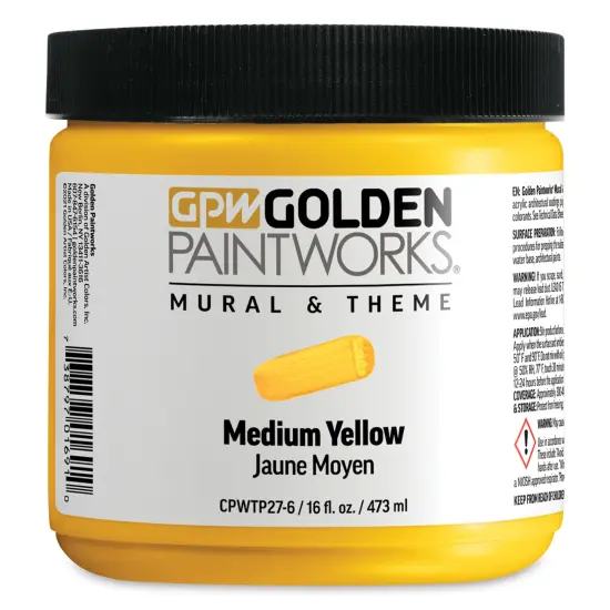 Golden Paintworks Mural and Theme Acrylic Paint - Medium Yellow, 16 oz, Jar {1}