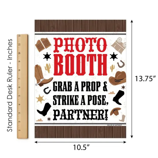 Big Dot of Happiness Western Hoedown Photo Booth Sign - Cowboy Party Decor - Printed on Sturdy Plastic - 10.5 x 13.75" - Sign with Stand - 1 Piece {7}