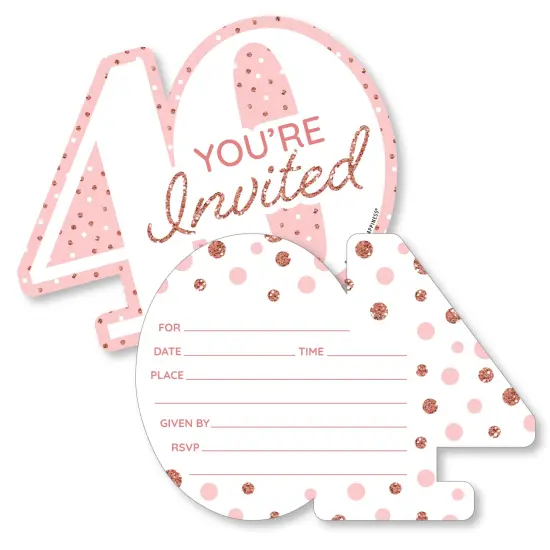 Big Dot of Happiness 40th Pink Rose Gold Birthday - Shaped Fill-In Invitations - Happy Birthday Party Invitation Cards with Envelopes - Set of 12 {1}