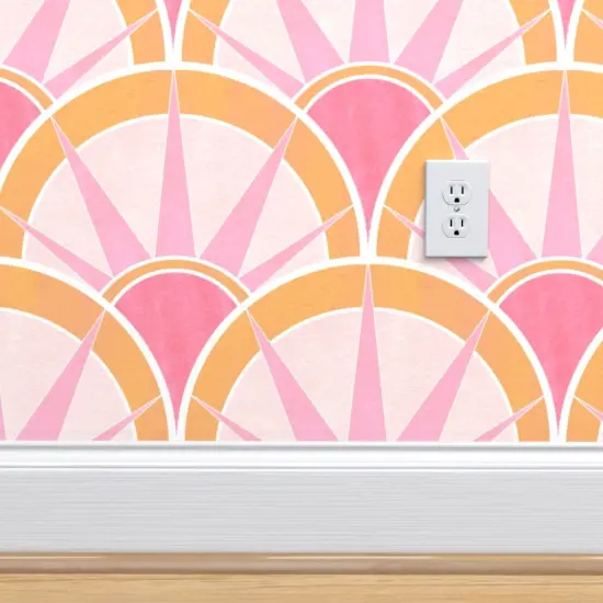 Peel & Stick Wallpaper 2FT Wide Vintage Art Deco Feminine Pastels Inspired Retro Pattern Twenties 1920S Prohibition Pink And Orange Custom Removable Wallpaper by Spoonflower {4}