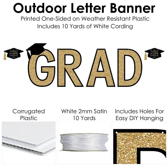 Big Dot of Happiness Tassel Worth The Hassle - Gold - Large Graduation Party Decorations - GRAD - Outdoor Letter Banner {6}