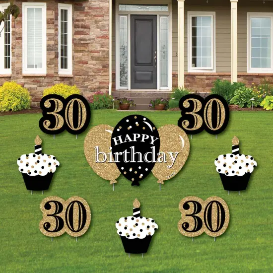 Big Dot of Happiness Adult 30th Birthday - Gold - Yard Sign and Outdoor Lawn Decorations - Happy Birthday Party Yard Signs - Set of 8 {1}