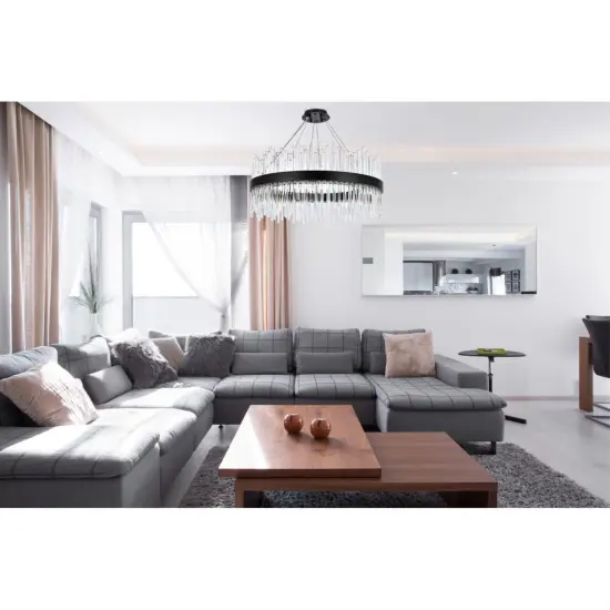 Dallas 32 inch round crystal pendant in black {2}