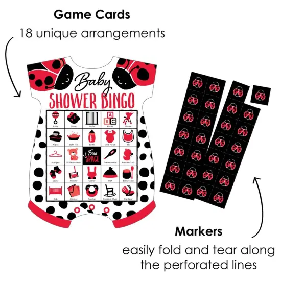 Big Dot of Happiness Happy Little Ladybug - Picture Bingo Cards and Markers - Baby Shower Shaped Bingo Game - Set of 18 {3}