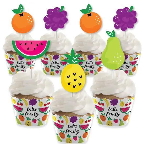 Big Dot of Happiness Tutti Fruity - Cupcake Decoration - Frutti Summer Baby Shower or Birthday Party Cupcake Wrappers and Treat Picks Kit - Set of 24 {1}