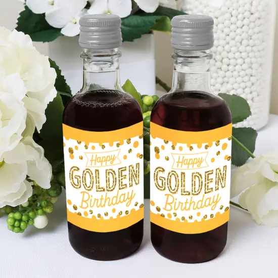 Big Dot of Happiness Golden Birthday - Mini Wine and Champagne Bottle Label Stickers - Happy Birthday Party Favor Gift for Women and Men - Set of 16 {6}