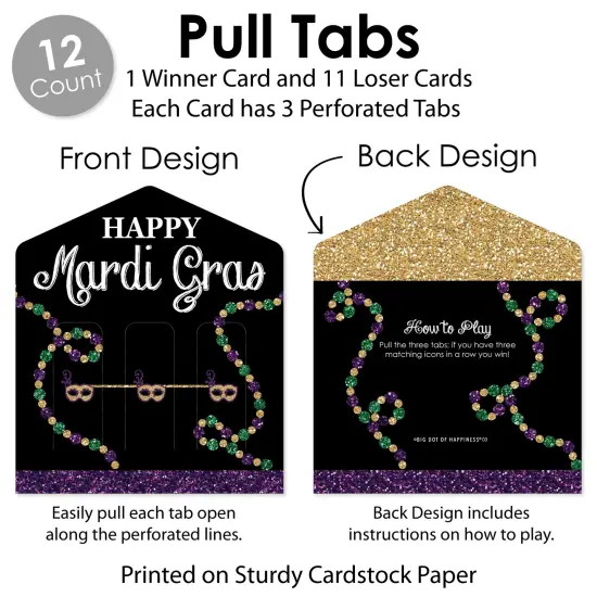 Big Dot of Happiness Mardi Gras - Masquerade Party Game Pickle Cards - Pull Tabs 3-in-a-Row - Set of 12 {6}