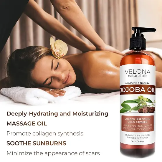 Jojoba Oil - 16 oz (With Pump) | 100% Pure and Natural | Golden, Unrefined, Cold Pressed, Hexane Free | Moisturizing Face, Hair, Body, Skin Care, Stretch Marks, Cuticles {3}