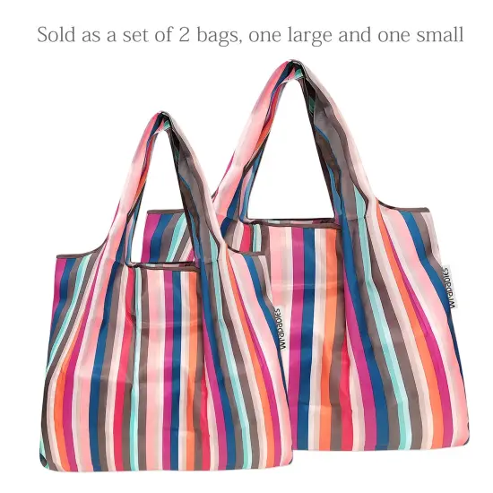 Wrapables Large & Small Foldable Tote Nylon Reusable Grocery Bags, Set of 2 Palm Trees in Blue {8}