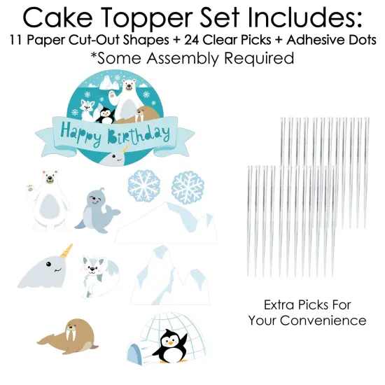Big Dot of Happiness Arctic Polar Animals - Winter Birthday Party Cake Decorating Kit - Happy Birthday Cake Topper Set - 11 Pieces {4}