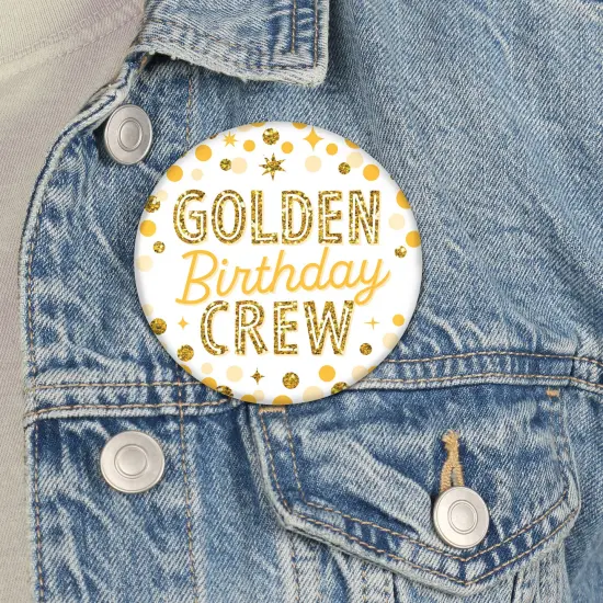 Big Dot of Happiness Golden Birthday - 3 inch Happy Birthday Party Badge - Pinback Buttons - Set of 8 {4}