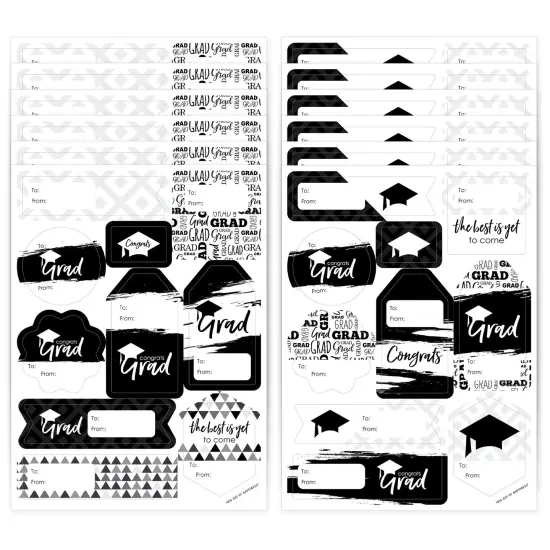 Big Dot of Happiness Black & White Grad Best is Yet to Come Assorted Graduation Party Gift Tag Labels To & From Stickers 12 Sheets 120 Stickers {1}