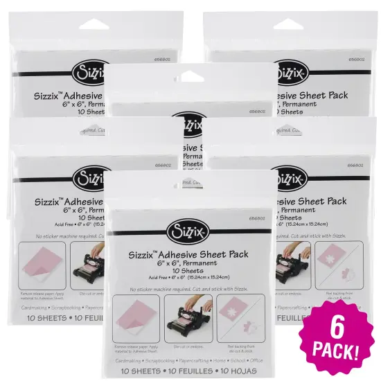 Multipack of 6 - Sizzix Adhesive Sheets 6"X6" 10/Pkg-Permanent {1}