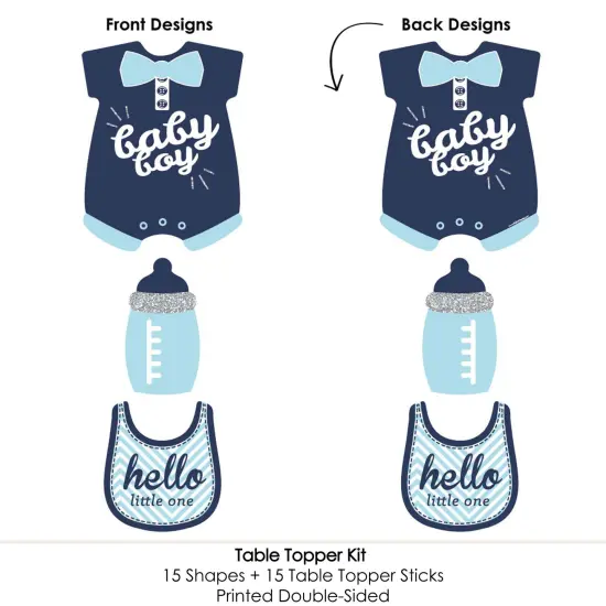 Big Dot of Happiness Hello Little One - Blue and Silver - Boy Baby Shower Party Centerpiece Sticks - Table Toppers - Set of 15 {6}